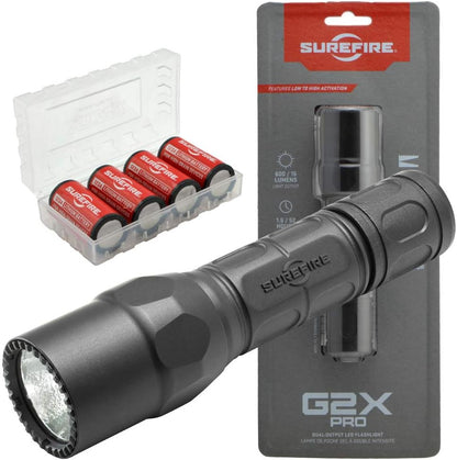 G2X Pro 600 Lumen Tactical EDC Flashlight Bundle with 4 Extra CR123A Batteries and Lightjunction Battery Case (Black)