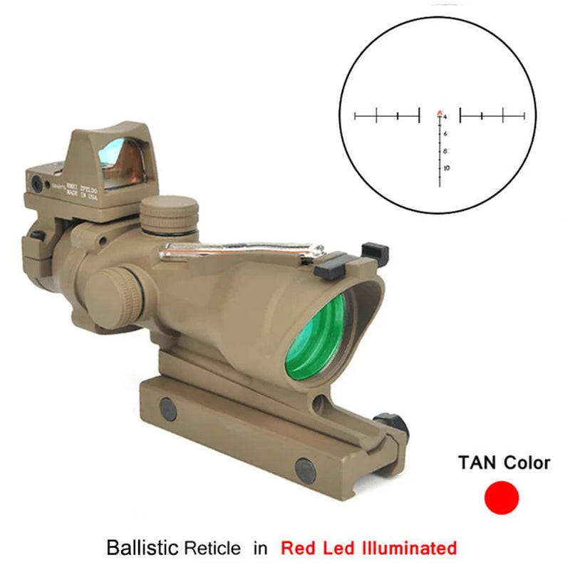 ACOG 4X32 Real Fiber Optics Red Dot Illuminated Chevron Glass Etched Reticle Tactical Optical Scope Hunting Optic Sight