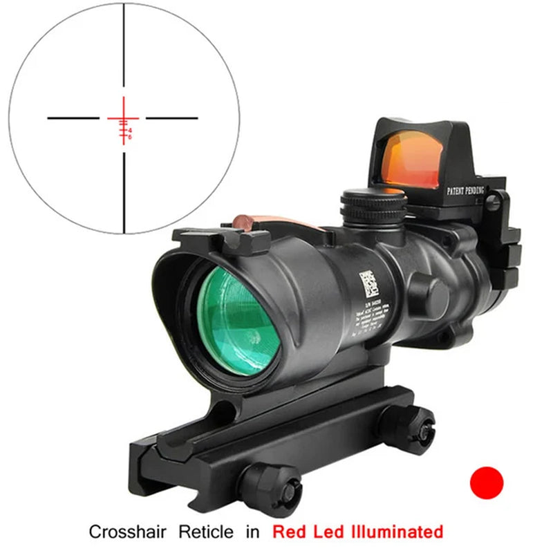 ACOG 4X32 Real Fiber Optics Red Dot Illuminated Chevron Glass Etched Reticle Tactical Optical Scope Hunting Optic Sight