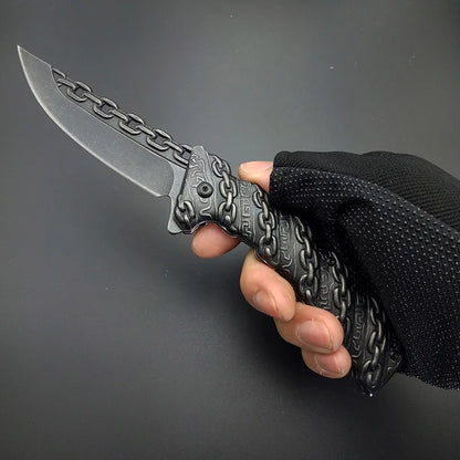 Stonewash Chain Folding Knife Tactical Folding Blade Knives Outdoor tools Top Quality Carving knifes all Stainless Steel 3D