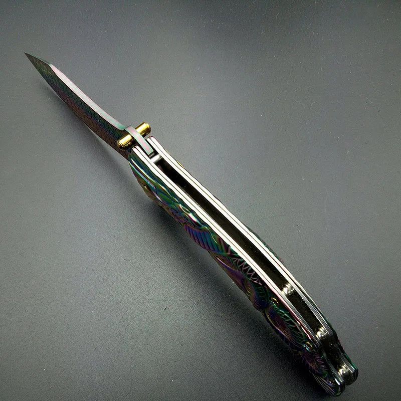 Dragon Rainbow Titanium Folding Pocket Knife Cosplay Fade Collection Graphic survival camping Knives utility  tactical knifes