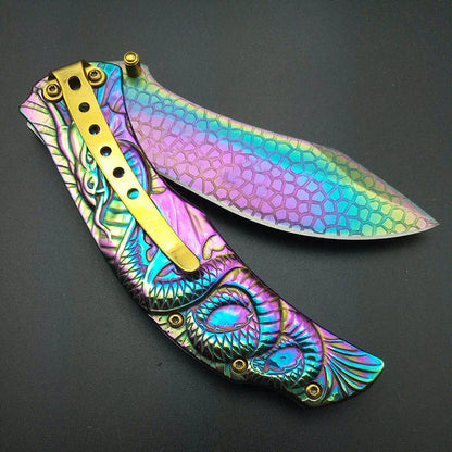 Dragon Rainbow Titanium Folding Pocket Knife Cosplay Fade Collection Graphic survival camping Knives utility  tactical knifes