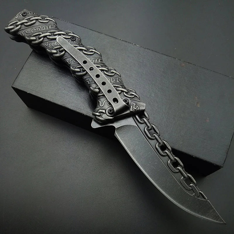 Stonewash Chain Folding Knife Tactical Folding Blade Knives Outdoor tools Top Quality Carving knifes all Stainless Steel 3D