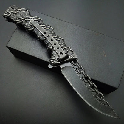 Stonewash Chain Folding Knife Tactical Folding Blade Knives Outdoor tools Top Quality Carving knifes all Stainless Steel 3D