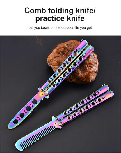 Stainless Steel Colorful Butterfly Knifes Portable Training Knife Outdoor Camping Butterfly Comb Practice Blunt Tools Dropship