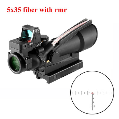 ACOG 4X32 Real Fiber Optics Red Dot Illuminated Chevron Glass Etched Reticle Tactical Optical Scope Hunting Optic Sight