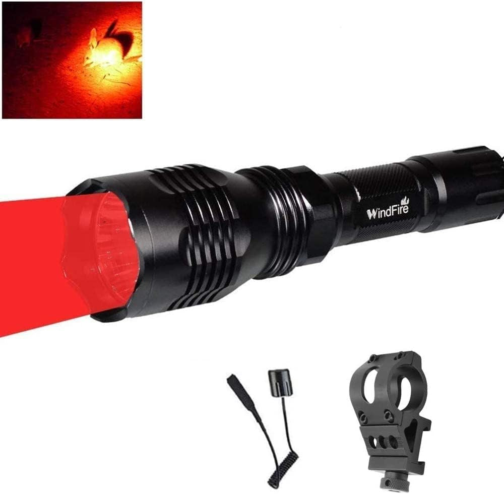 Predator Light with Offset Mount, 1000 Lumen Brightest Red Hunting Flashlight Waterproof Tactical Flashlight with Pressure Switch Hog Varmints Hunt Torch for Night Hunting